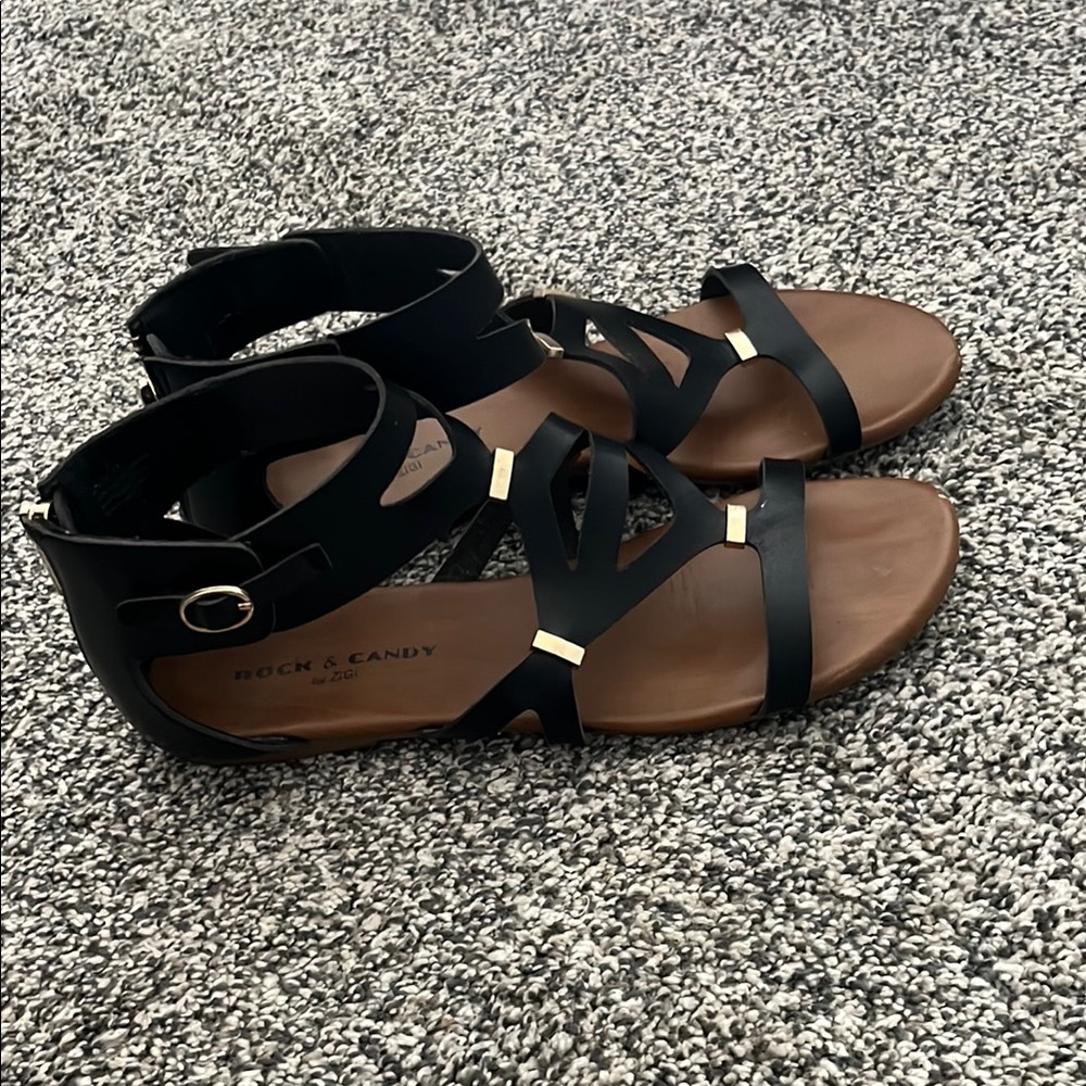 Rock & Candy Black and Brown Strappy Sandals